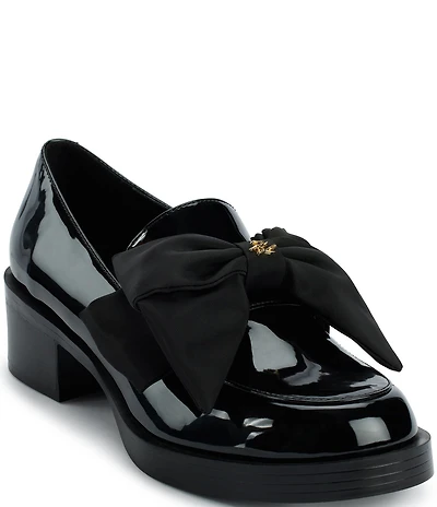 KARL LAGERFELD PARIS Camilia Patent Leather Bow Detail Loafer Pumps