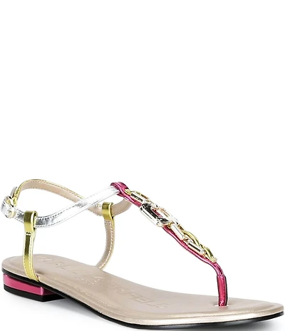 KARL LAGERFELD PARIS Carleen Metallic Chain T-Strap Flat Sandals