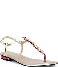 KARL LAGERFELD PARIS Carleen Metallic Chain T-Strap Flat Sandals