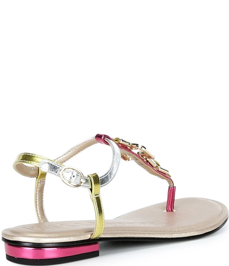 KARL LAGERFELD PARIS Carleen Metallic Chain T-Strap Flat Sandals