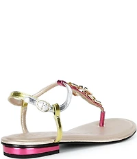 KARL LAGERFELD PARIS Carleen Metallic Chain T-Strap Flat Sandals