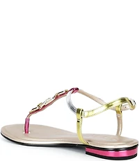 KARL LAGERFELD PARIS Carleen Metallic Chain T-Strap Flat Sandals