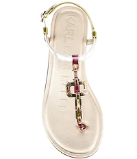 KARL LAGERFELD PARIS Carleen Metallic Chain T-Strap Flat Sandals