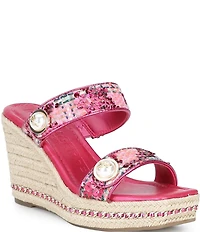 KARL LAGERFELD PARIS Carsen Boucle Pearl Banded Slip On Wedge Sandals