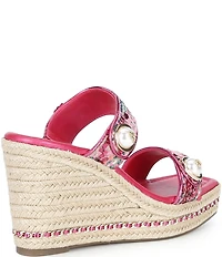 KARL LAGERFELD PARIS Carsen Boucle Pearl Banded Slip On Wedge Sandals