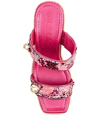 KARL LAGERFELD PARIS Carsen Boucle Pearl Banded Slip On Wedge Sandals
