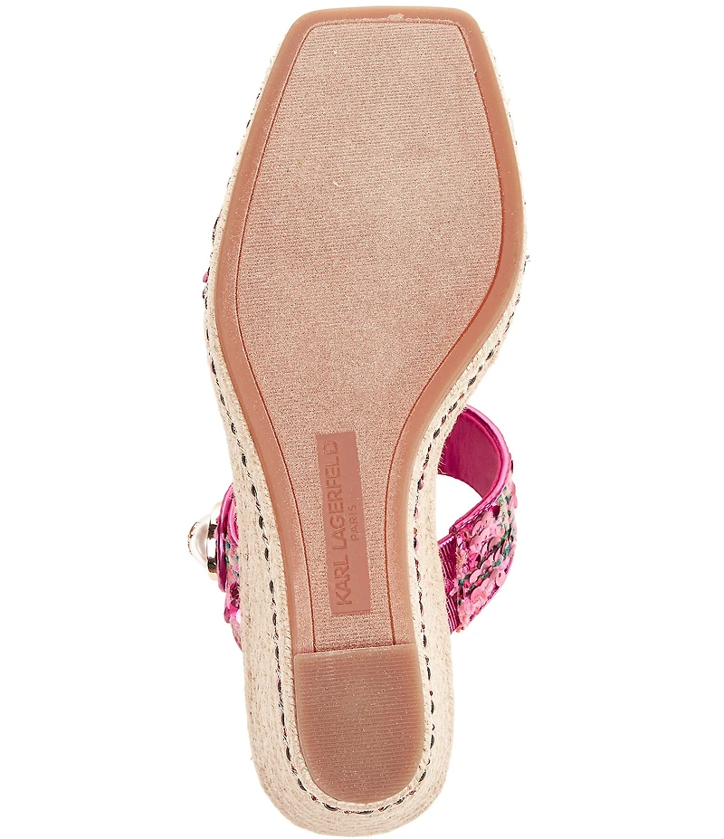 KARL LAGERFELD PARIS Carsen Boucle Pearl Banded Slip On Wedge Sandals