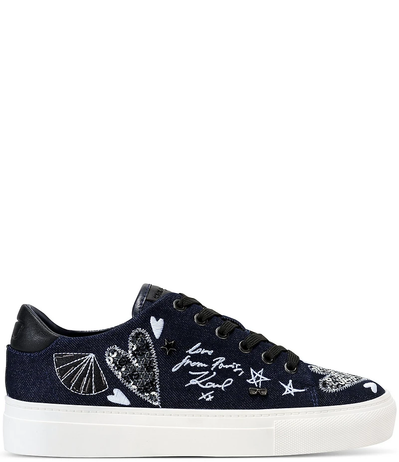 KARL LAGERFELD PARIS Cate Ikonic Embroidered Fabric Lace Up Sneakers