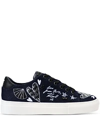 KARL LAGERFELD PARIS Cate Ikonic Embroidered Fabric Lace Up Sneakers