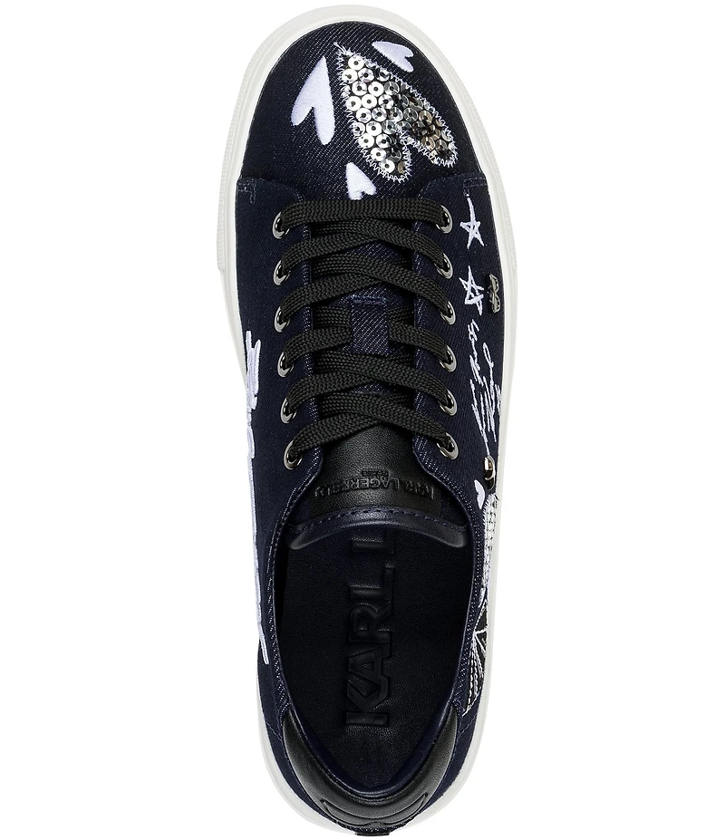 KARL LAGERFELD PARIS Cate Ikonic Embroidered Fabric Lace Up Sneakers