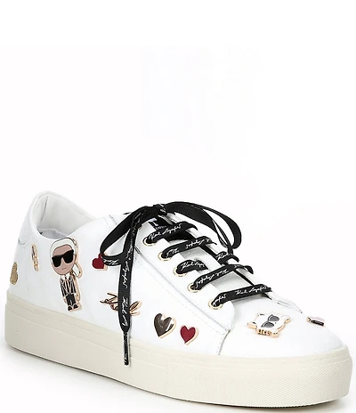 KARL LAGERFELD PARIS Cate Leather Pin Ornamented Sneakers