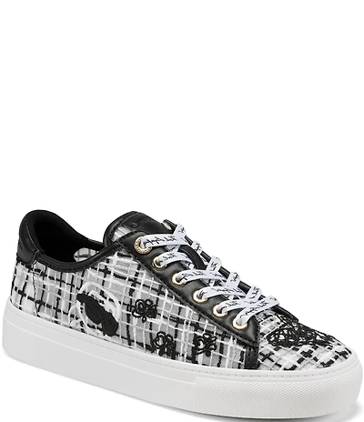 KARL LAGERFELD PARIS Cate Whimsy Graffiti Embroidered Mesh Sneakers