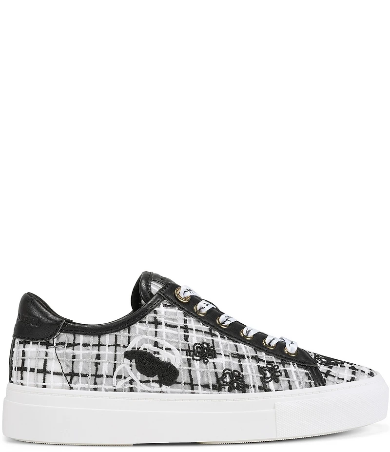 KARL LAGERFELD PARIS Cate Whimsy Graffiti Embroidered Mesh Sneakers