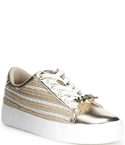 KARL LAGERFELD PARIS Cate Woven Pearl Metallic Platform Sneakers