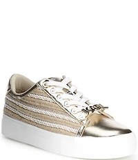 KARL LAGERFELD PARIS Cate Woven Pearl Metallic Platform Sneakers