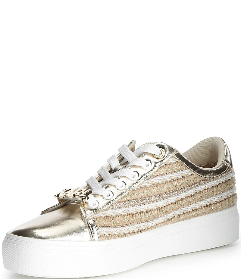 KARL LAGERFELD PARIS Cate Woven Pearl Metallic Platform Sneakers