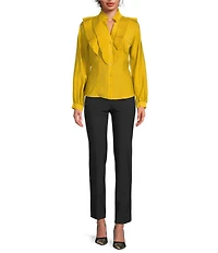 KARL LAGERFELD PARIS Chiffon Ruffle Collar Long Sleeve Button Down Blouse
