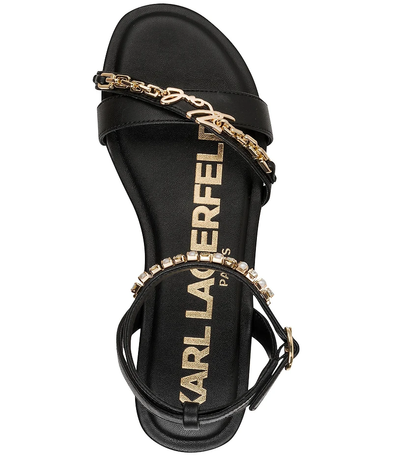 KARL LAGERFELD PARIS Christiano Chain Rhinestone Pearl Ankle Strap Sandals