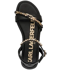 KARL LAGERFELD PARIS Christiano Chain Rhinestone Pearl Ankle Strap Sandals