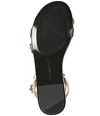 KARL LAGERFELD PARIS Christiano Metallic Chain Strap Rhinestone Pearl Ankle Strap Sandals