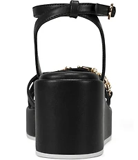 KARL LAGERFELD PARIS Clemons Pearl Rhinestone Ankle Strap Logo Chain Platform Wedge Sandals