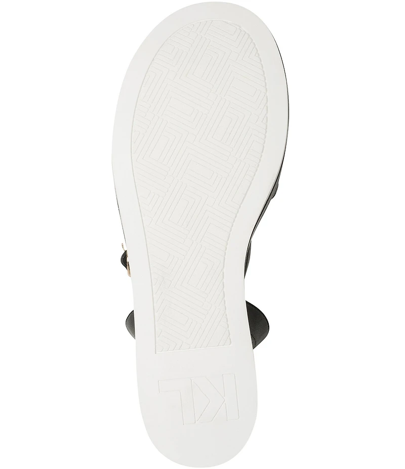 KARL LAGERFELD PARIS Clemons Pearl Rhinestone Ankle Strap Logo Chain Platform Wedge Sandals