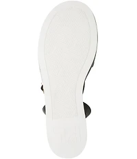 KARL LAGERFELD PARIS Clemons Pearl Rhinestone Ankle Strap Logo Chain Platform Wedge Sandals