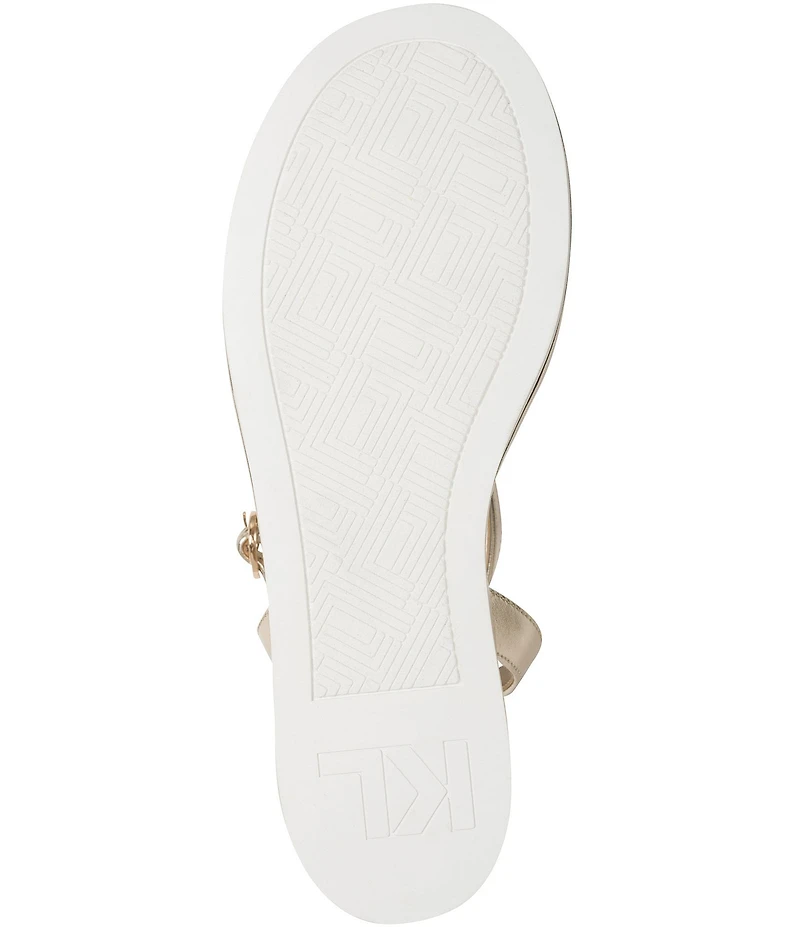 KARL LAGERFELD PARIS Clemons Pearl Rhinestone Ankle Strap Logo Chain Platform Wedge Sandals