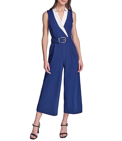 KARL LAGERFELD PARIS Color Block V Neck Jumpsuit