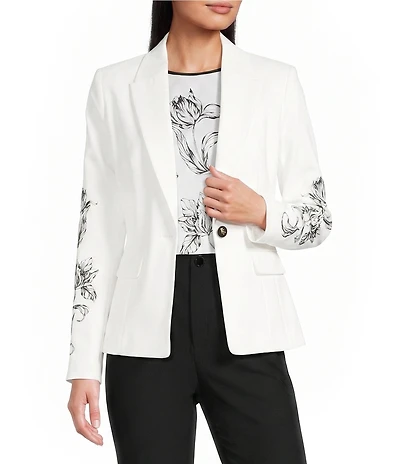 KARL LAGERFELD PARIS Compression Cotton Notch Lapel Long Sleeve Jacket