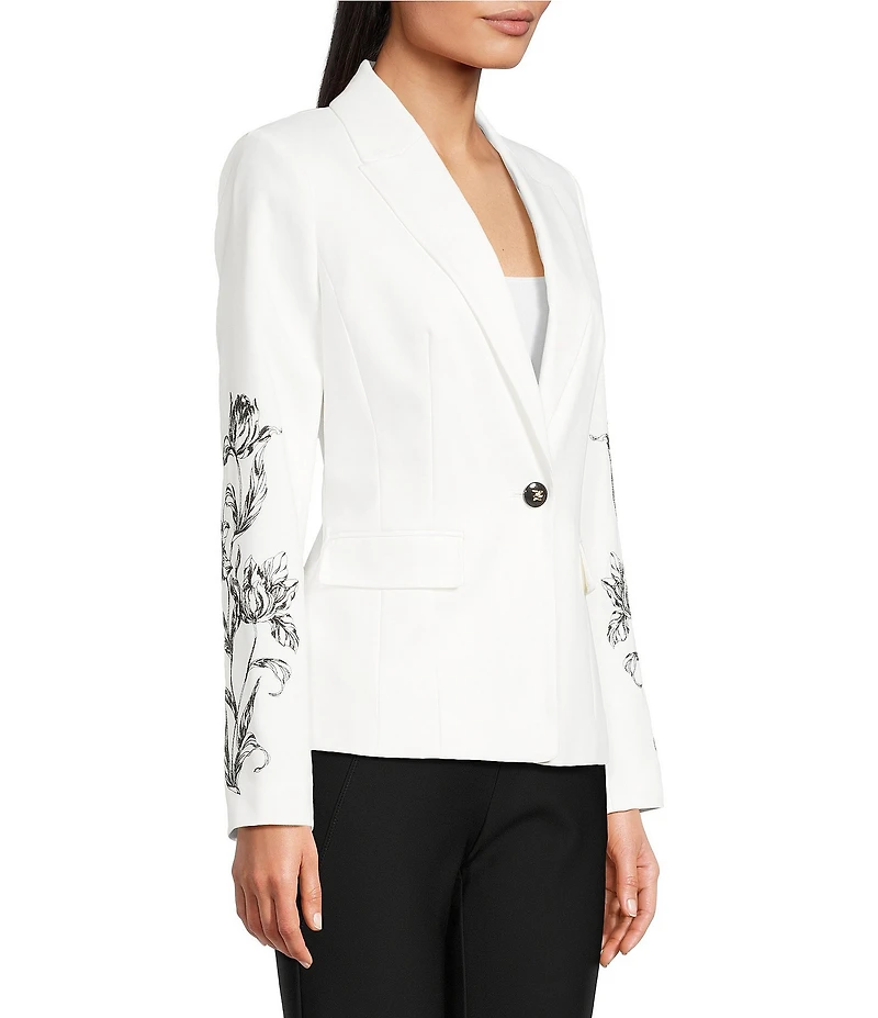 KARL LAGERFELD PARIS Compression Cotton Notch Lapel Long Sleeve Jacket