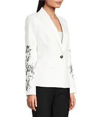 KARL LAGERFELD PARIS Compression Cotton Notch Lapel Long Sleeve Jacket