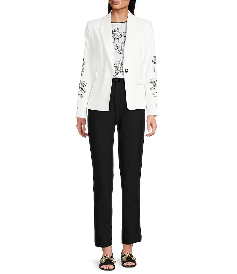 KARL LAGERFELD PARIS Compression Cotton Notch Lapel Long Sleeve Jacket