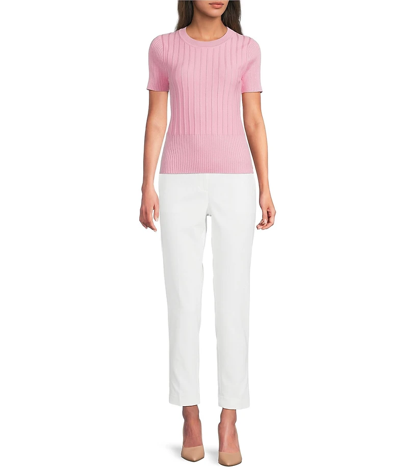 KARL LAGERFELD PARIS Compression Cotton Straight Leg Ankle Pants