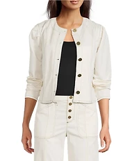 KARL LAGERFELD PARIS Coordinating Round Neck Long Sleeve Contrast Trim Cropped Jacket