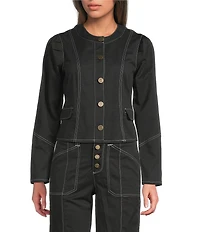 KARL LAGERFELD PARIS Coordinating Round Neck Long Sleeve Contrast Trim Cropped Jacket