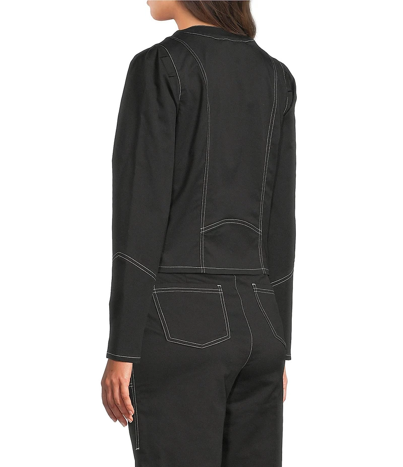 KARL LAGERFELD PARIS Coordinating Round Neck Long Sleeve Contrast Trim Cropped Jacket