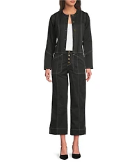 KARL LAGERFELD PARIS Coordinating Round Neck Long Sleeve Contrast Trim Cropped Jacket