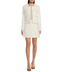 KARL LAGERFELD PARIS Coordinating Tweed Pearl Flower A-Line Mini Skirt