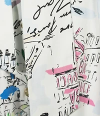 KARL LAGERFELD PARIS Cotton Sateen Printed Point Collar Short Sleeve Shirt Dress