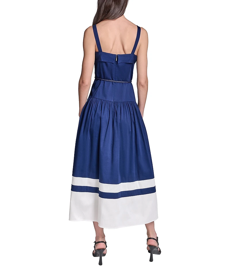 KARL LAGERFELD PARIS Cotton Stretch Satin Sleeveless Midi Dress
