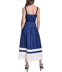 KARL LAGERFELD PARIS Cotton Stretch Satin Sleeveless Midi Dress