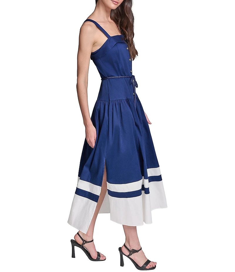 KARL LAGERFELD PARIS Cotton Stretch Satin Sleeveless Midi Dress