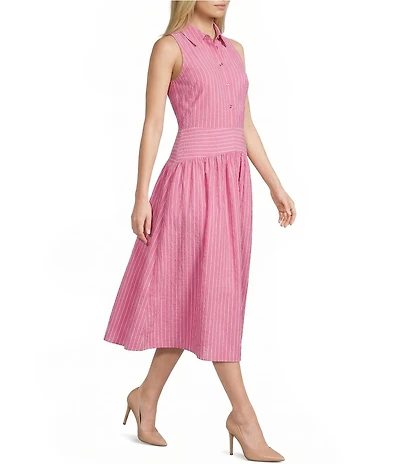 Karl Lagerfeld Paris Cotton Striped Midi Shirtdress