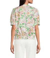 KARL LAGERFELD PARIS Cotton Voile Printed V-Neck Short Sleeve Top