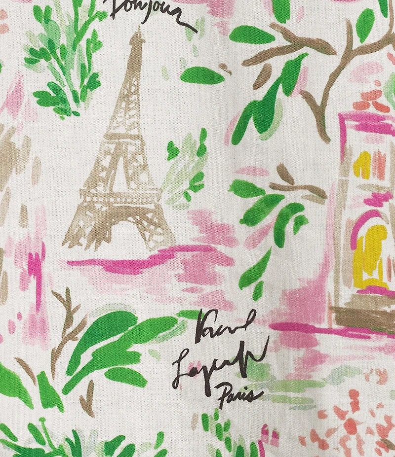 KARL LAGERFELD PARIS Cotton Voile Printed V-Neck Short Sleeve Top