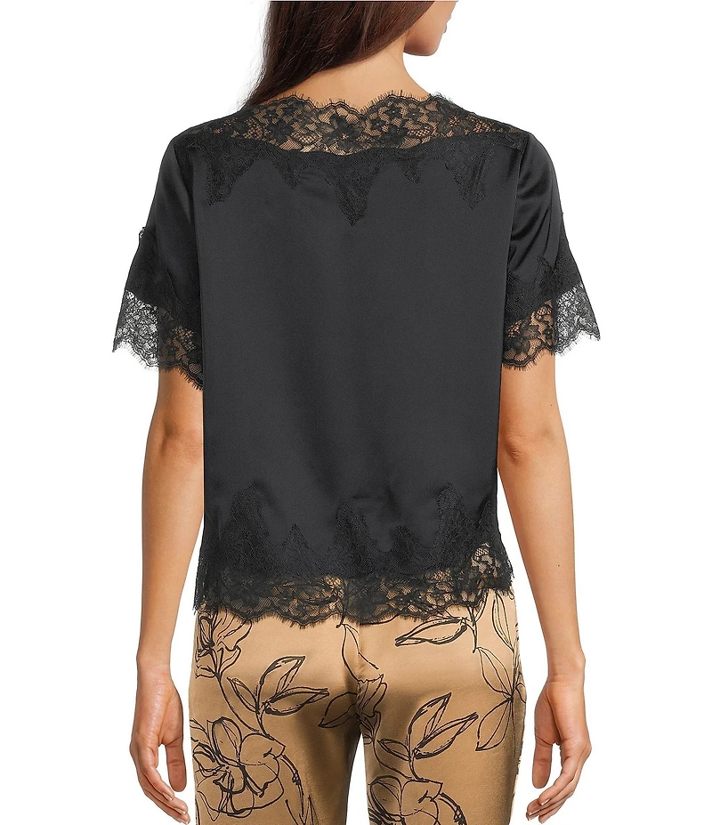 KARL LAGERFELD PARIS Crepe Boat Neck Short Sleeve Blouse