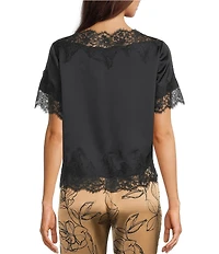 KARL LAGERFELD PARIS Crepe Boat Neck Short Sleeve Blouse