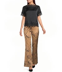 KARL LAGERFELD PARIS Crepe Boat Neck Short Sleeve Blouse