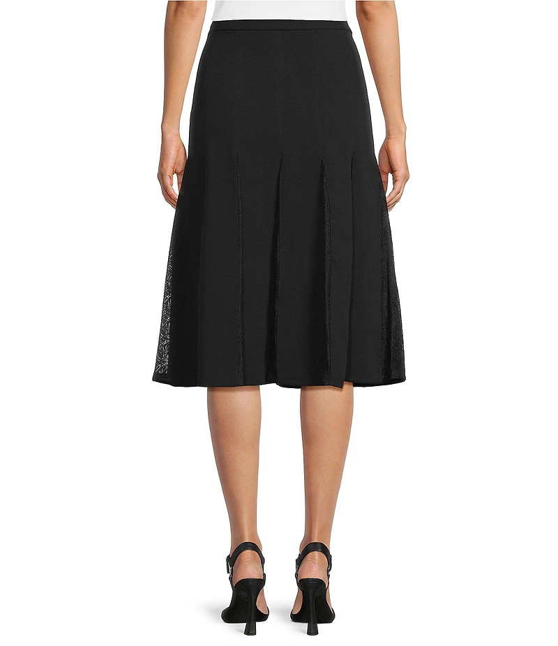 KARL LAGERFELD PARIS Crepe Knit Lace Midi A-Line Skirt